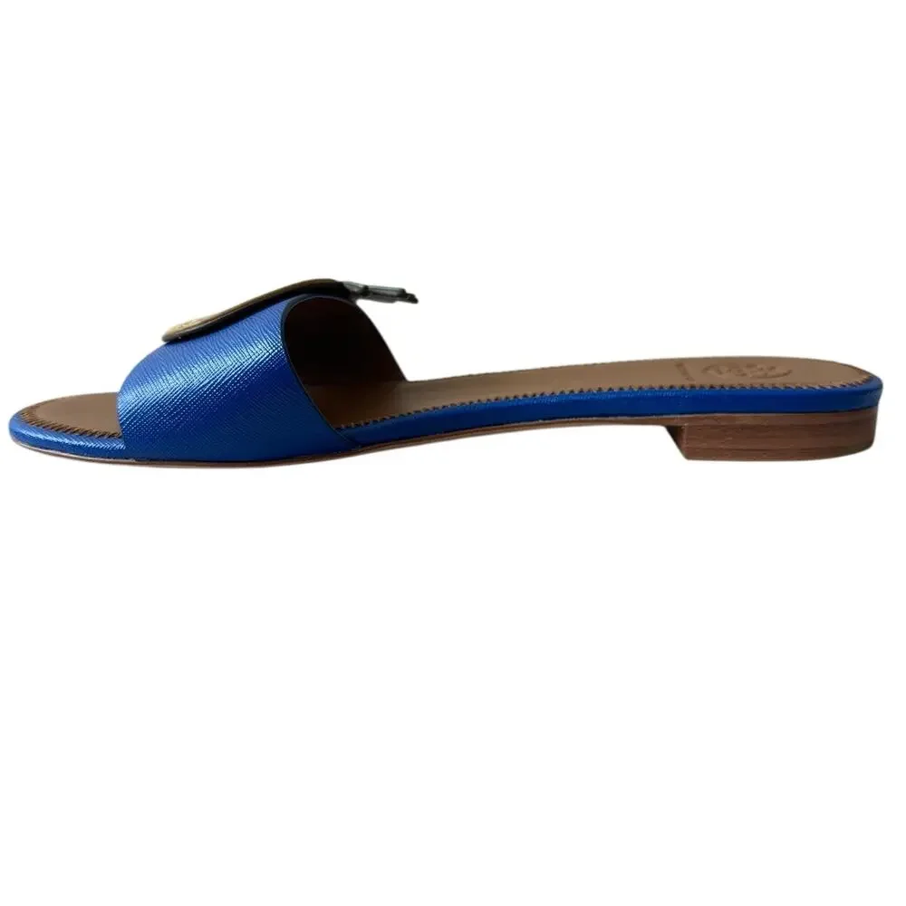 Tory Burch‎ Pineapple Accent Slide Sandals Blue Size 7